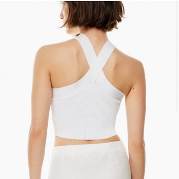 Aritzia White Cross-Neck Ribbed Crop Top - Picture 2 of 5